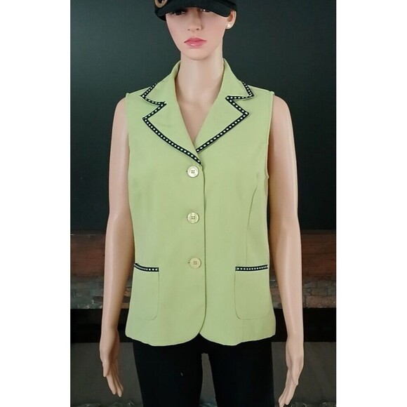 Sag Harbor Women's Size 8 Sleeveless Lime Green Button Up Collar Tank Blouse Top - Picture 1 of 9